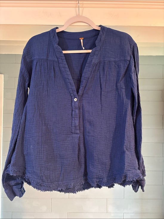 Free People Tops - Free People Indigo Crinkle V-Neck Tunic